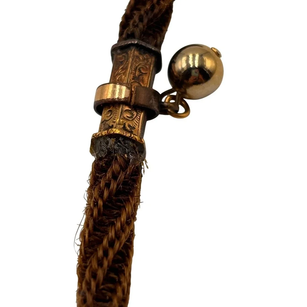 Antique Victorian Mourning Watch chain Bracelet Braided Hair Gold fill 8.5